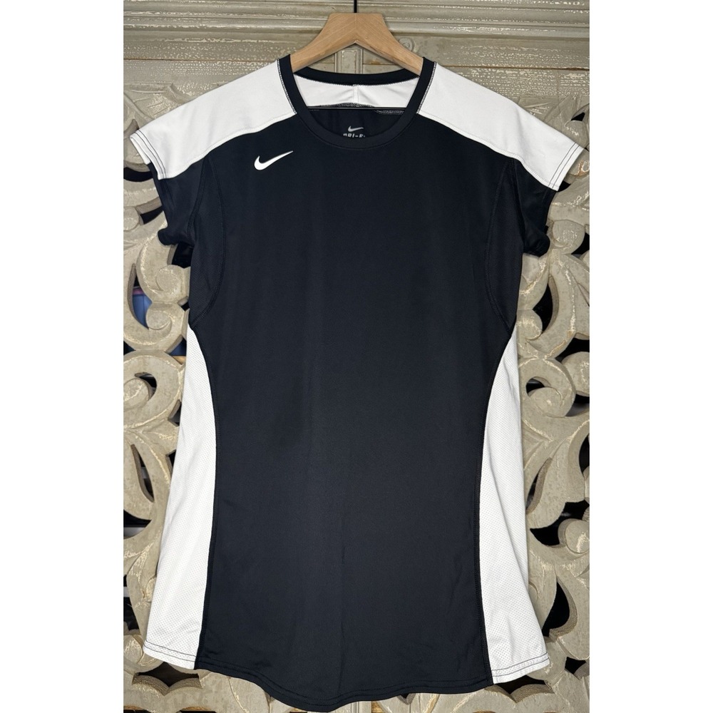 Nike Dri-FIT Women's XL Black White Athletic Training Shirt Short Sleeve Top